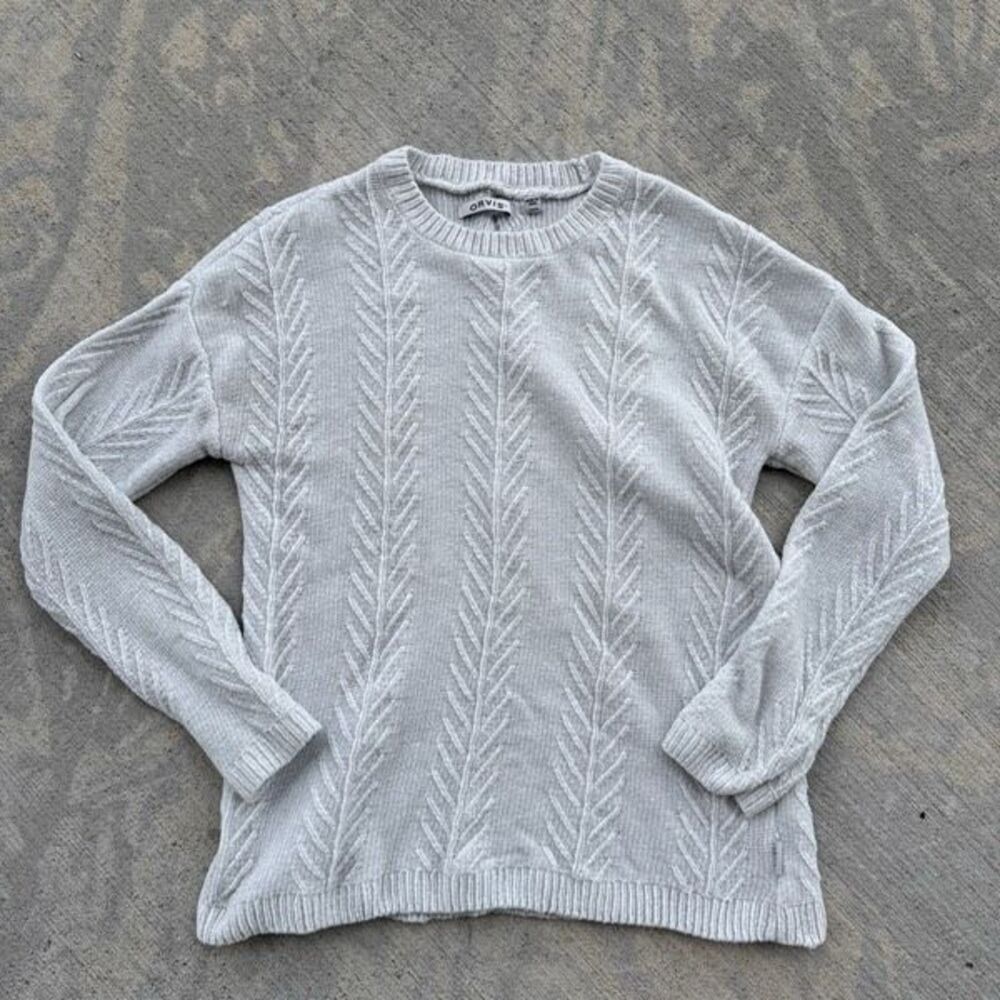 Orvis Women's Gray Chevron Cable Knit Crewneck Pullover Sweater Large